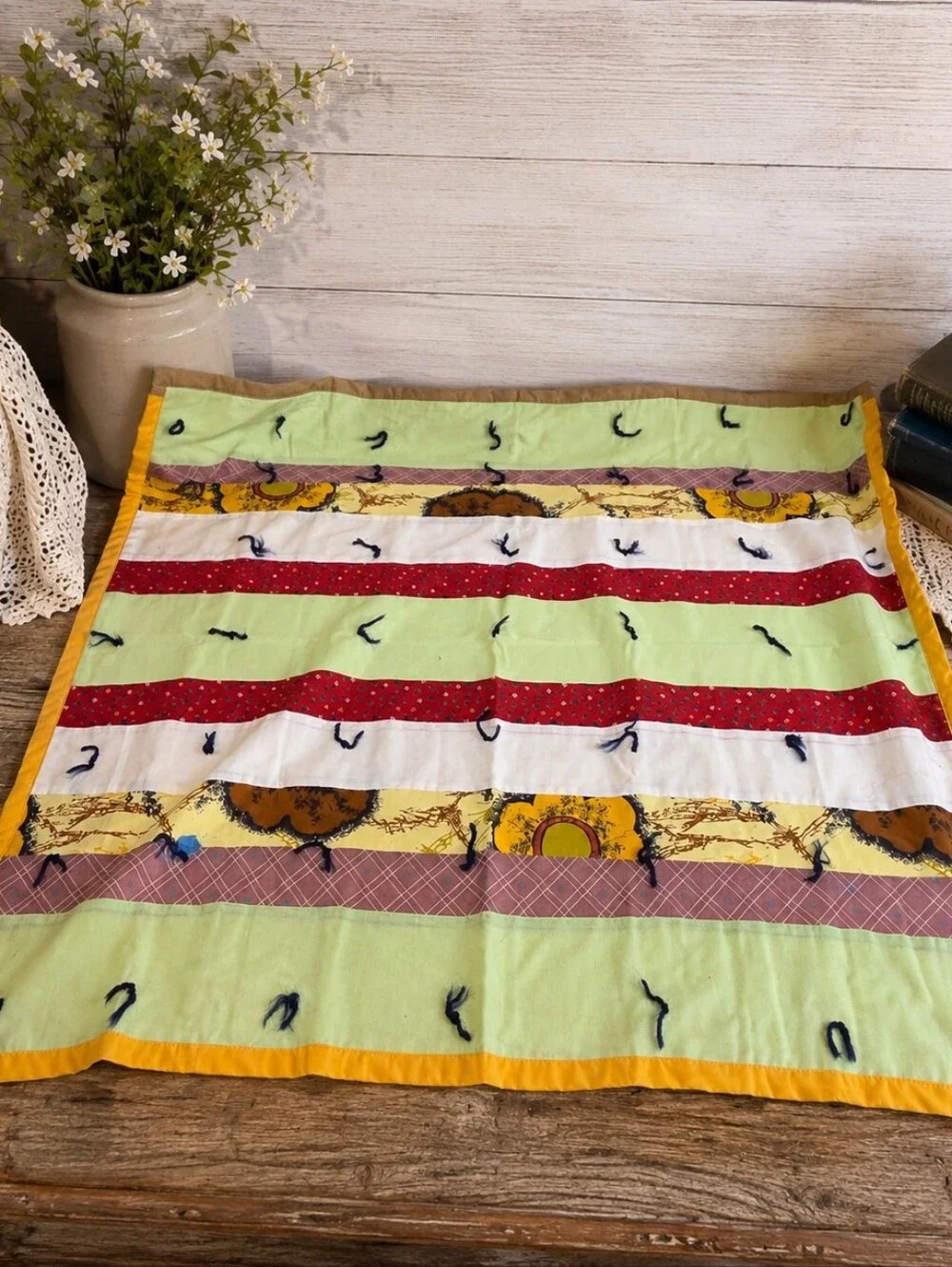 Vintage Handmade Primitive Patchwork Lap Quilt Throw